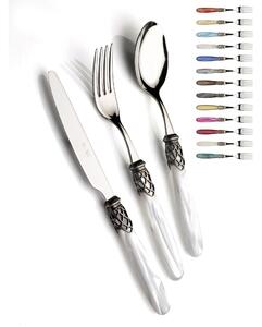 FRANCE inox ANTICO, 6 place settings, cutlery set 24 pieces in polished 18/10 stainless steel thickness 2.5 mm with mother-of-pearl acrylic handle and antiqued silver effect ring, dishwasher safe
