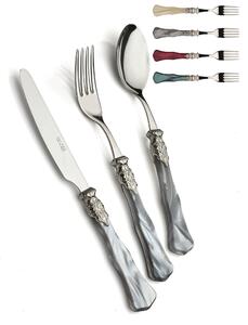 GINEVRA ANTICO, 6 place settings, 24 pieces cutlery set in polished 18/10 stainless steel 2.5 mm thickness, handle in pearlescent acrylic with antiqued metal ring, dishwasher safe