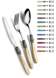 ISCHIA Antique Ring and Steel, 6 Place Settings, 24-Piece Cutlery Set in Polished 18/10 Stainless Steel Thickness 2.5 mm, Handle in Pearly Acrylic with Antiqued Metal Ring, Dishwasher Safe