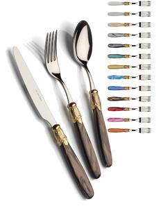 ISCHIA Gold and Steel Ring, 6 Place Settings, 24 Piece Cutlery Set in Polished 18/10 Stainless Steel 2.5 mm Thick, Mother-of-Pearl Acrylic Handle with Shiny Gold Effect Metal Ring, Dishwasher Safe