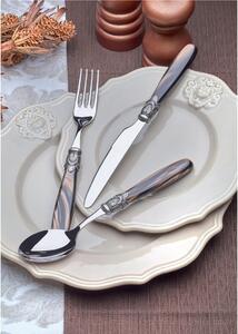 ISCHIA Polished Ring and Stainless Steel, 6 Place Settings, 24-Piece Cutlery Set in Polished 18/10 Stainless Steel 2.5 mm Thick, Mother-of-Pearl Acrylic Handle with Polished Metal Effect Ring, Dishwasher Safe