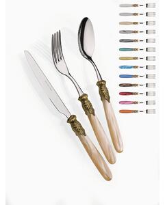 PARIS GOLD and STEEL, 6 Place Settings, 24 Piece Cutlery Set in Polished 18/10 Stainless Steel 2.5 mm Thickness, Mother-of-Pearl Acrylic Handle with Antiqued Metal Ring, Dishwasher Safe