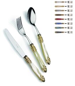 Dubai Gold Ring and Steel 4-Piece Table Setting Cutlery Set in Polished 18/10 Stainless Steel 2.5mm Thickness with Mother-of-Pearl Acrylic Handle and Shiny Gold Ring Dishwasher Safe
