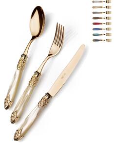 4-Piece Cutlery Set, 1 Table Setting Cutlery Dubai Ghiera Oro and Gold Cutlery 18/10 Acrylic Handle with Pearlescent Finish and Gold Ring, All Gold Finish, Name: Dubai Tutto Oro