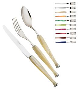 MOTIVI 4-piece cutlery set for one place setting in polished 18/10 stainless steel 2.5 mm thickness with mother-of-pearl acrylic handle dishwasher safe