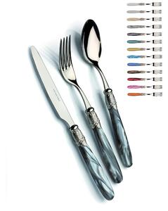 ISCHIA 4 Piece Cutlery Set with Polished Stainless Steel 18/10, 2.5 mm Thickness and Mother-of-Pearl Acrylic Handle with Polished Stainless Steel Effect Metal Ring