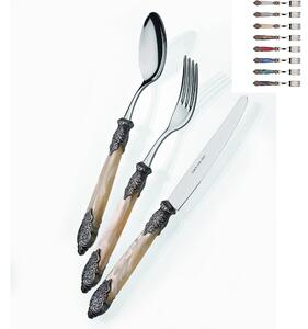 Colourful Cutlery Set 4 Pieces 1 Place Setting Versailles Antico in 18/10 Stainless Steel with Mother-of-Pearl Acrylic Handle and Antiqued Collars, Antique Finish