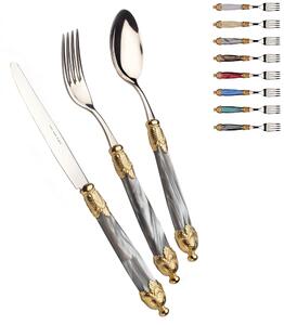 Colourful Cutlery Set 4 Pieces 1 Place Setting Siena in 18/10 Stainless Steel with Pearlised Acrylic Handle and Double Golden Ring Gold Finish Stainless Steel