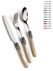4-Piece Cutlery Set for 1 Table Setting Gioiello Antico with 18/10 Stainless Steel and Mother-of-Pearl Acrylic Handle with Antique Ring