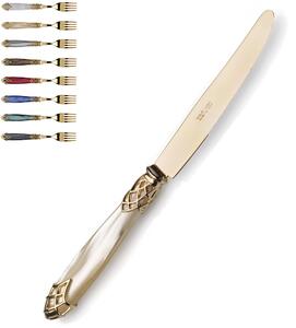 Loose Dubai Table Knife with Gold Ring and Gold Cutlery, Acrylic Mother-of-Pearl Handle with Golden Ring, All Gold Finish, Name: Dubai All Gold