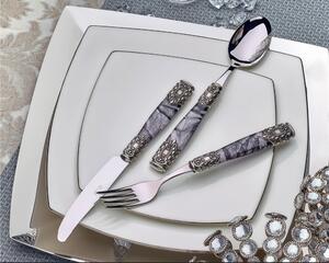 QUEEN ARGENTO AMERICA Limited Edition 24-Piece Cutlery Set - 6 Place Settings with Black Fabric Methacrylate Handle and Metal Ring, 2.5 mm Thickness
