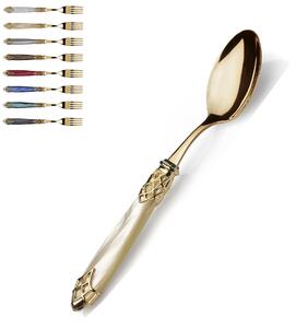 Dubai Ghiera Oro Loose Table Spoon and Gold Cutlery with Pearl Acrylic Handle and Gold Ring Finish All Gold Name: Dubai Tutto Oro