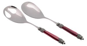 Arianna Salad Cutlery Set of 2 Pieces in 18/10 Stainless Steel with PMMA Handle in Mother-of-Pearl Effect and Antique Ring 2.5 mm Colour Burgundy