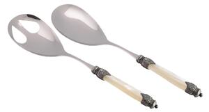 Arianna Salad Cutlery Set of 2 Pieces in 18/10 Stainless Steel with PMMA Handle in Mother-of-Pearl Effect and Antique Ring 2.5 mm Ivory Colour