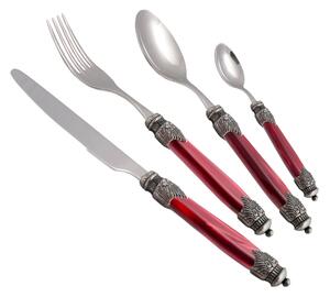 4-Piece Arianna Cutlery Set in 18/10 Stainless Steel with Plexiglas Handle in Mother-of-Pearl Effect, 2.5 mm Thick, Bordeaux Colour