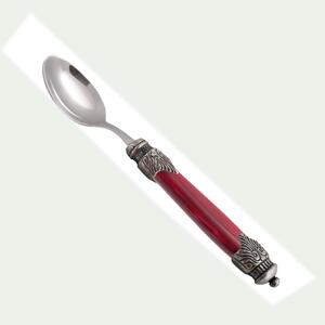 Arianna Coffee Spoon Set of 6 Spoons in 18.10 AISI430 Steel 16.5 cm Length Mother-of-Pearl Effect with Metal Ring Dishwasher Safe Bordeaux