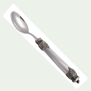 Arianna Coffee Spoon Set of 6 Spoons in 18.10 AISI430 Steel 16.5 cm Length Mother-of-Pearl Effect with Metal Ring Dishwasher Safe Grey
