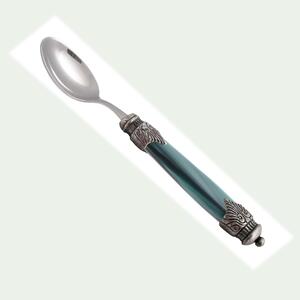Arianna Coffee Spoon Set of 6 Spoons in 18.10 AISI430 Steel Length 16.5 cm Mother-of-Pearl Effect with Metal Ring Dishwasher Safe Green