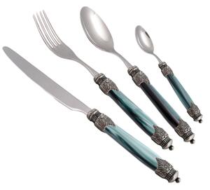 Arianna 4-Piece Cutlery Set in 18/10 Stainless Steel with 2.5 mm Thick Plexiglas Handle in Mother-of-Pearl Effect, Green Colour