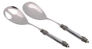 Arianna Salad Cutlery Set of 2 Pieces in 18/10 Stainless Steel with PMMA Handle in Mother-of-Pearl Effect and Antique Ring 2.5 mm in Grey Colour