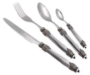 4 Piece Arianna Cutlery Set in 18/10 Stainless Steel with 2.5 mm Thick Grey Pearl Effect Plexiglass Handle