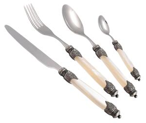 4-Piece Arianna Cutlery Set in 18/10 Stainless Steel with 2.5 mm Thick Mother-of-Pearl Effect Plexiglass Handle in Ivory Colour