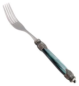 Arianna Table Fork Set of 6 Pieces in 18.10 Stainless Steel Length 22.5 cm with Plexiglas Handle and Antiqued Ring Dishwasher Safe Green