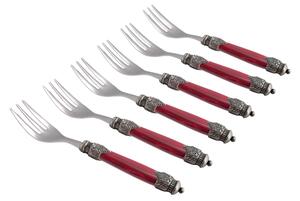 ARIANNA 6-Piece Dessert Fork Set in 18/10 Stainless Steel with 2.5 mm Bordeaux Coloured Mother-of-Pearl Effect Plexiglass Handle