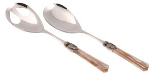 Vittoria Salad Cutlery Set of 2 Pieces in 18/10 Stainless Steel with PMMA Handle in Mother-of-Pearl Effect and Antique Ring 2.5 mm in Champagne Colour