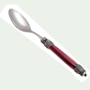 ARIANNA 6-Piece Table Spoon Set in 18.10 Stainless Steel, 22.5 cm Length, Plexiglas Handle with Antique Ring, Dishwasher Safe, Bordeaux