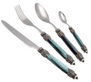 Arianna 24-Piece Cutlery Set for 6 Table Settings in 18/10 Stainless Steel with 2.5mm Thick Mother-of-Pearl Effect Plexiglass Handle in Green, Gift Packaged