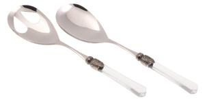 Vittoria Salad Cutlery Set of 2 Pieces in 18/10 Stainless Steel with PMMA Handle in Mother-of-Pearl Effect and Antique Ring 2.5 mm Transparent Colour
