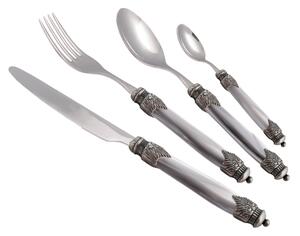 Arianna 24-Piece Cutlery Set for 6 Table Settings, 2.5 mm Mother-of-Pearl Effect Plexiglass Handle, Stainless Steel 18/10, Grey, in Gift Packaging