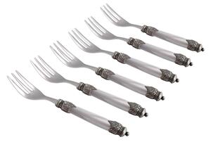 ARIANNA 6 Piece Dessert Forks Set in 18/10 Stainless Steel with 2.5 mm Grey Coloured Mother-of-Pearl Effect Plexiglass Handle
