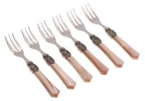 Vittoria 6-Piece Dessert Fork Set in 18/10 Stainless Steel with 2.5 mm Champagne-Coloured Mother-of-Pearl Effect Plexiglass Handle