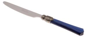 VITTORIA 6-Piece Cutlery Set in 18.10 Steel Length 24 cm with Plexiglas Handle and Antique Ring Dishwasher Safe Blue
