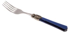 VITTORIA Table Fork Set of 6 Pieces in 18.10 Stainless Steel Length 22.5 Plexiglas Handle with Antiqued Ring Dishwasher Safe Blue