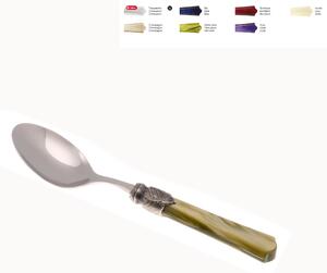 VITTORIA Coffee Spoon Set of 6 Pieces in 18.10 Steel Length 16 cm Handle in Plexiglas with Antique Ring Dishwasher Safe Green