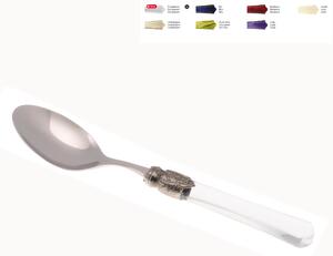 VITTORIA Table Spoon Set of 6 Pieces in 18.10 Steel Length 22.5 cm Handle in Plexiglas with Antiqued Ring Dishwasher Safe Transparent