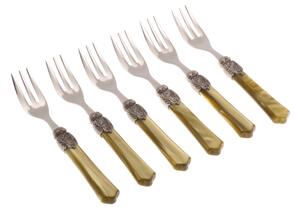 Vittoria Dessert Forks Set of 6 Pieces in 18/10 Stainless Steel with 2.5mm Plexiglas Handle in Mother-of-Pearl Effect Green Colour