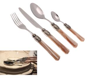 Vittoria 24-Piece Cutlery Set for 6 Table Settings in 18/10 Stainless Steel with 2.5mm Thickness and Champagne Plexiglass Handle, Gift Box Included
