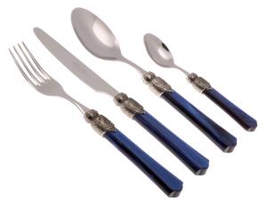 VITTORIA 24-Piece Cutlery Set for 6 Table Settings in 18/10 Stainless Steel with 2.5 mm Thickness and Blue Plexiglass Handle, Gift Box Included