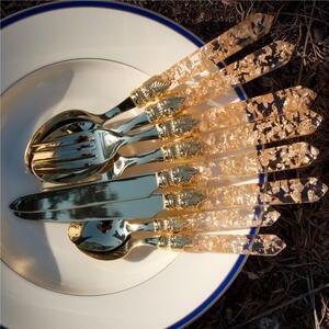 LUNA DORATO Coloured Cutlery Set 24 Pieces in 18/10 Stainless Steel with 1.5 mm Thick Gold-Coloured Methacrylate Handle