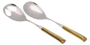 Giada Salad Cutlery Set of 2 Pieces in 18/10 Stainless Steel with 1.5 mm Thick Olive Green Coloured Methacrylate Handle