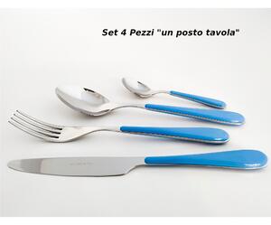 Spring 4-Piece Cutlery Set for 1 Person in 18/10 Stainless Steel with 2 mm Thickness and Light Blue ABS Handle