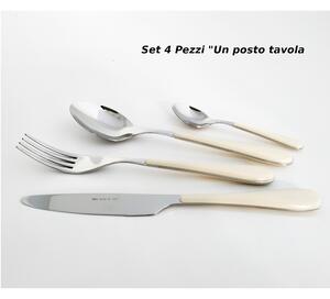 4-Piece Cutlery Set for 1 Person SPRING in 18/10 Stainless Steel 2 mm Thickness with Ivory ABS Handle