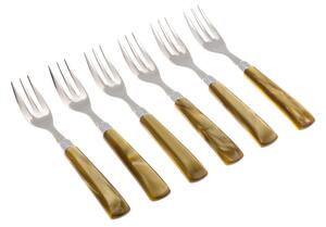 GIADA 6 Piece Dessert Forks Set in 18/10 Stainless Steel with 2.5 mm Thick Olive Green Methacrylate Handle