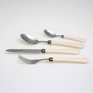Coloured Cutlery Set 4 Pieces GIULIETTA in 18/10 Stainless Steel with 1.5 mm Thick Acrylic Handle in Ivory Colour