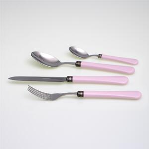 GIULIETTA 4-Piece Coloured Cutlery Set in 18/10 Stainless Steel with 1.5 mm Thick Pink Acrylic Handle