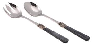 Elena Salad Cutlery Set, 2 Pieces, 18/10 Stainless Steel, 1.5 mm Acrylic Handle in Black Colour